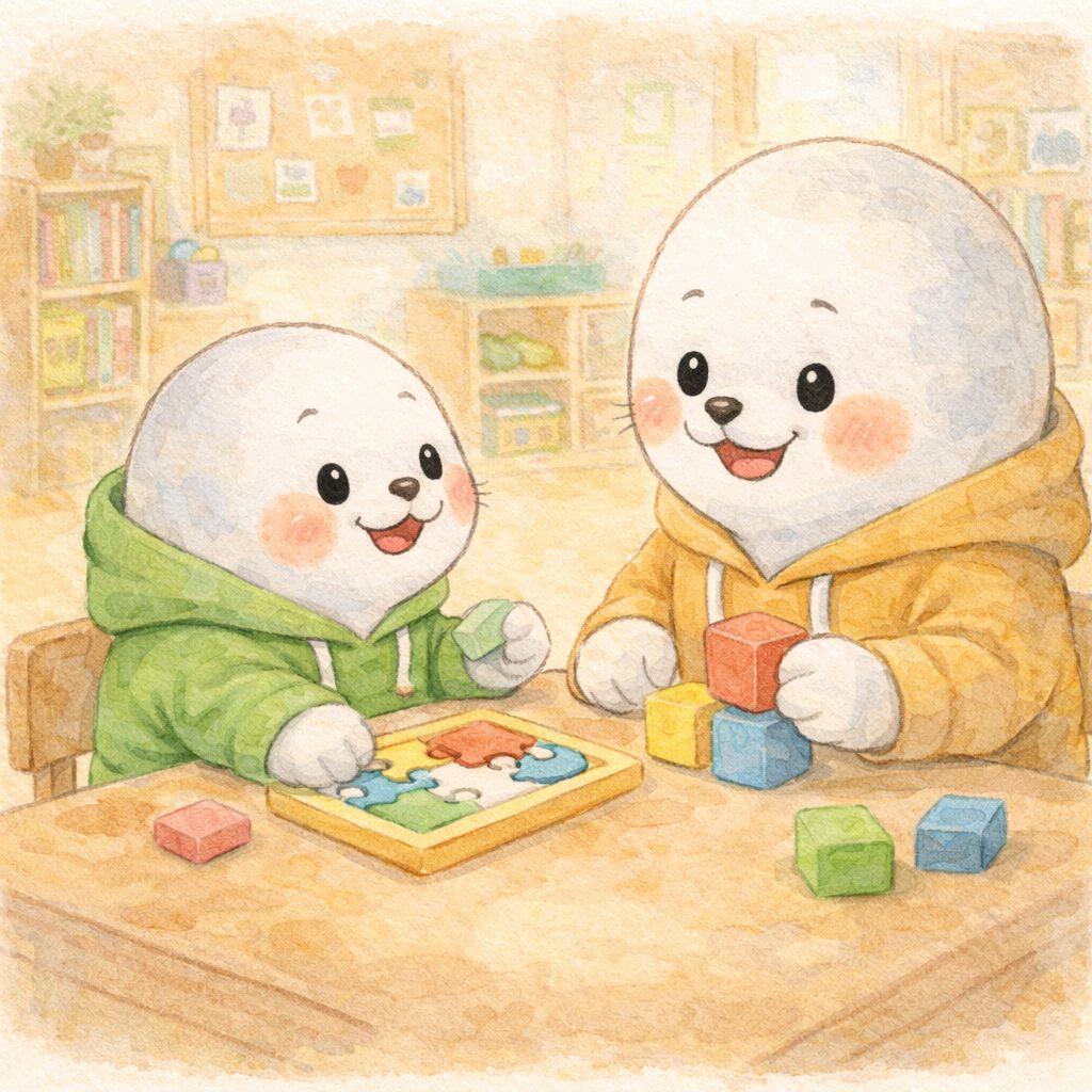 子どもがブロックで遊びながら検査を受けている様子