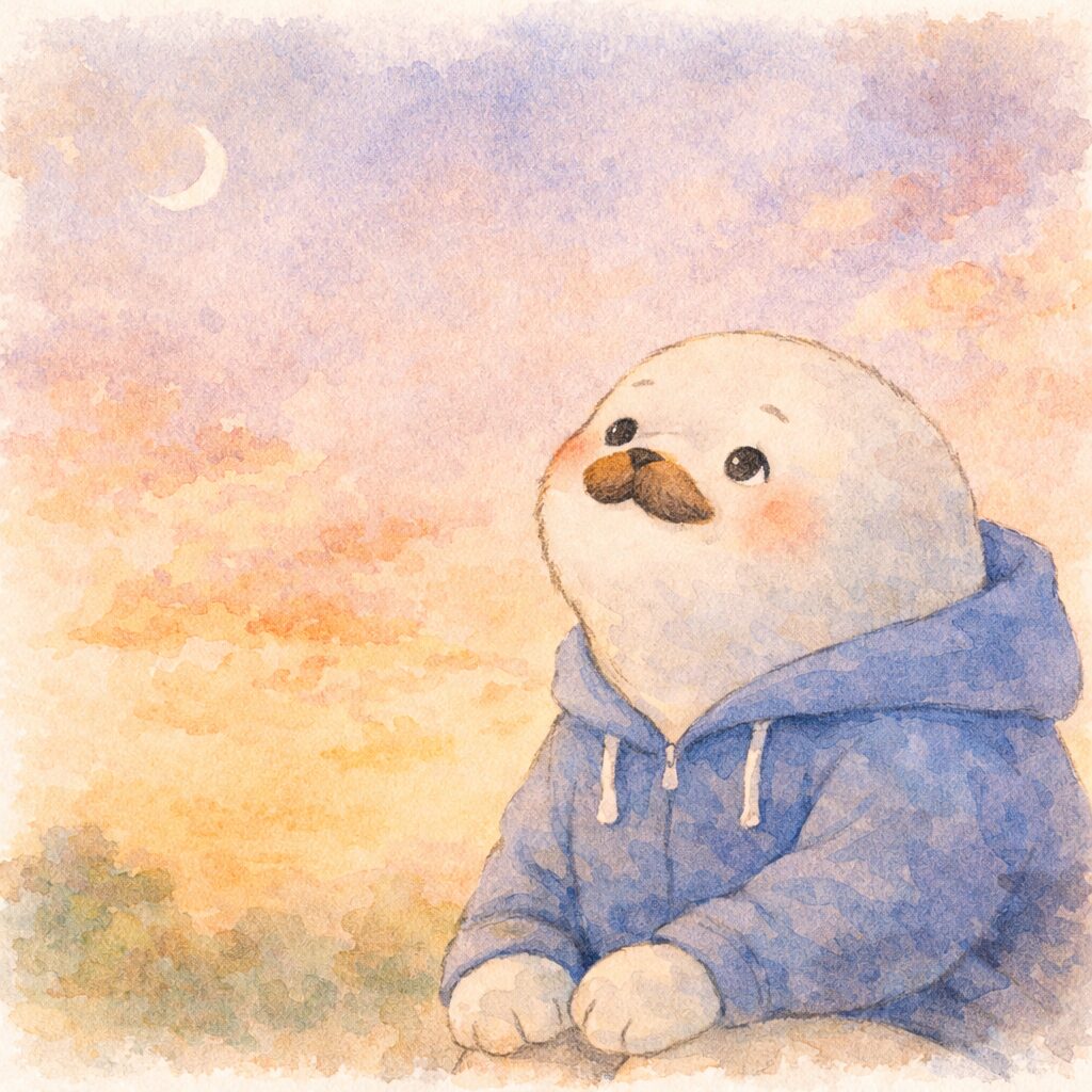 空を見上げながら静かに物思いにふける親あざらし