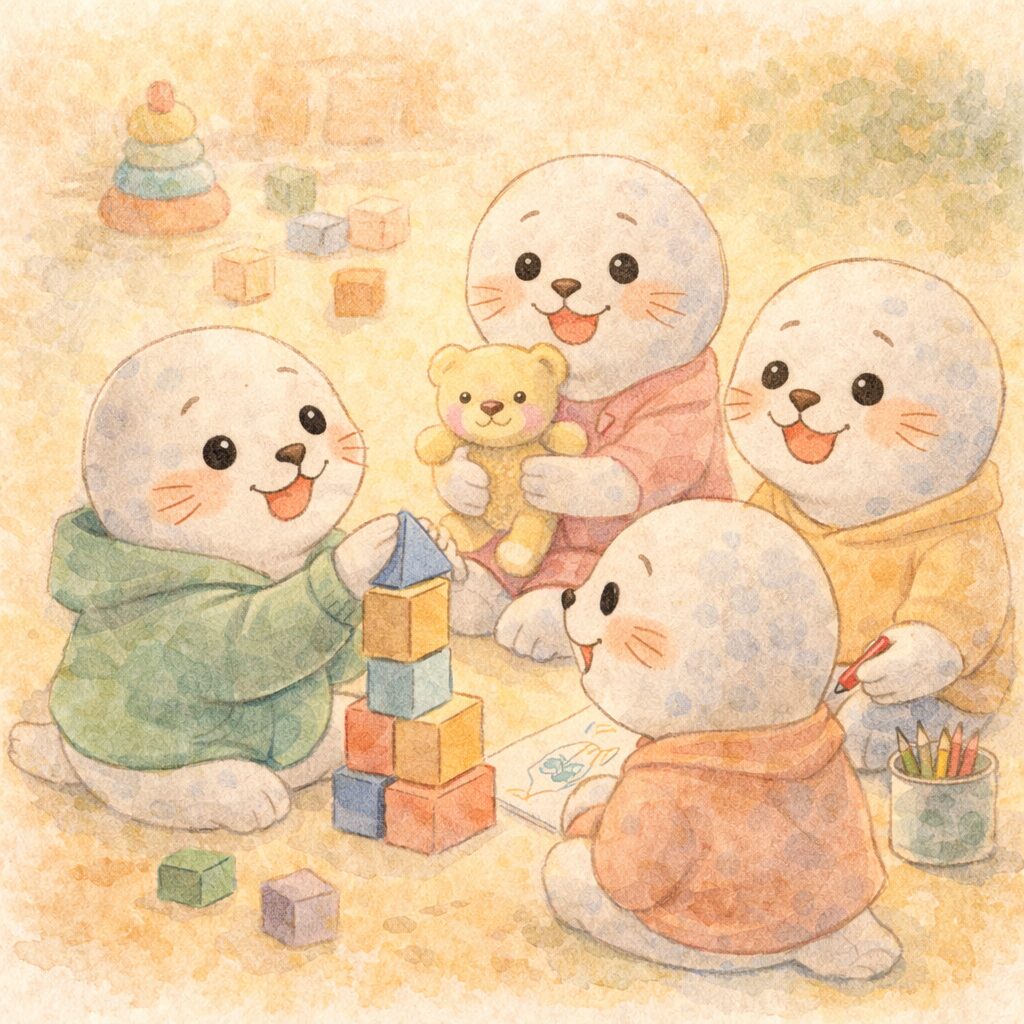 小集団で他の子どもたちと楽しそうに活動する子どもあざらし