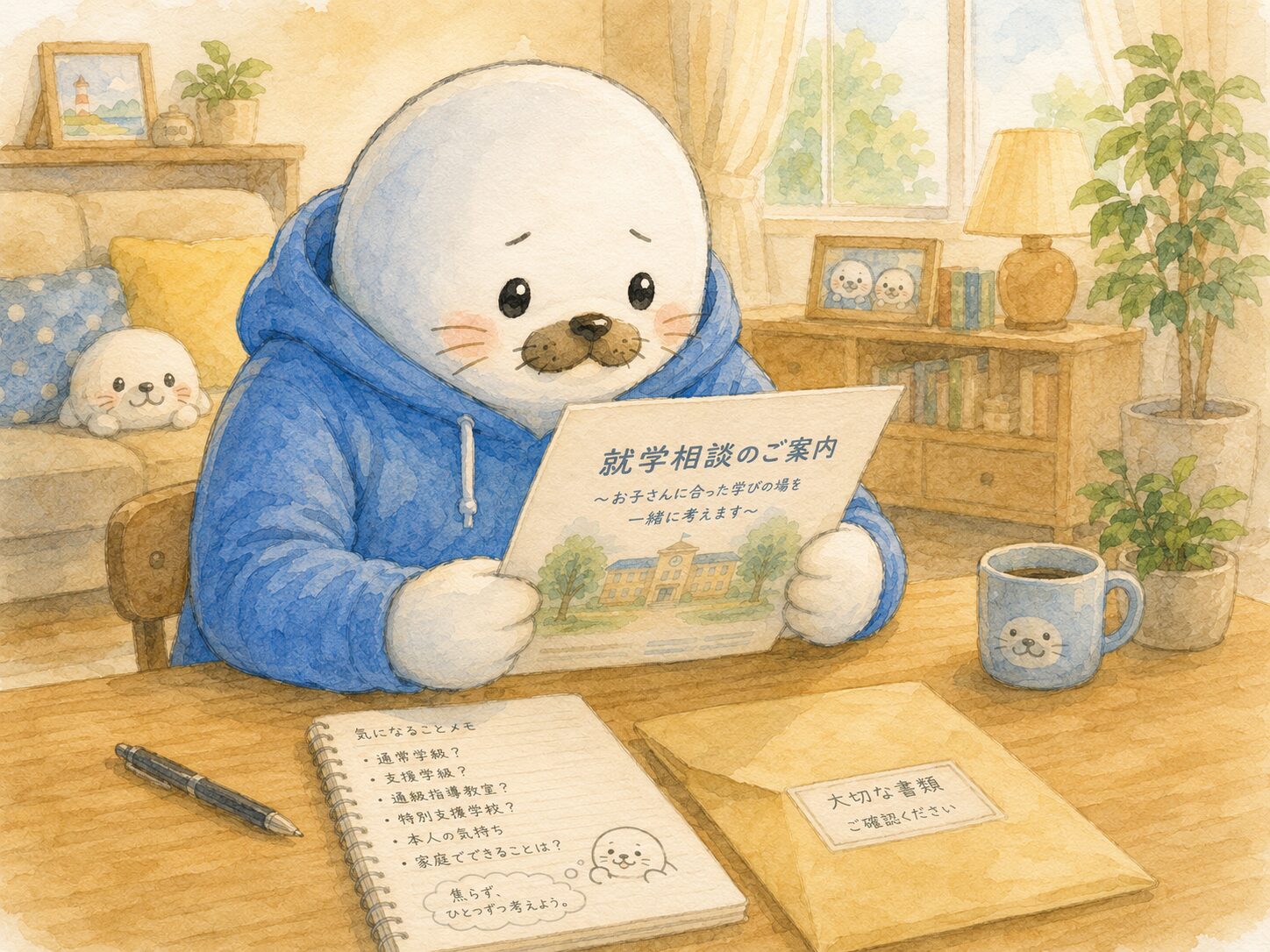 田中ビネーの検査結果書面を確認するパパあざらしのイメージイラスト